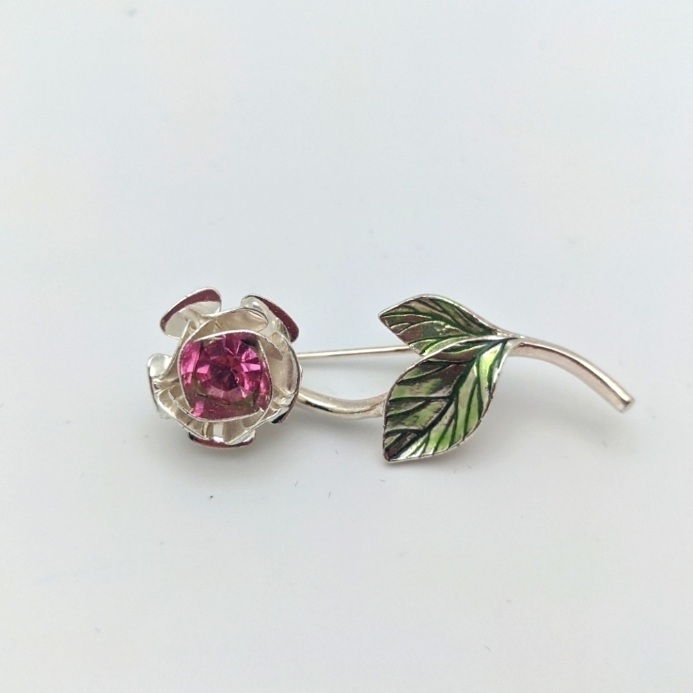 Pink Crystal Rose Brooch Jewel Accent